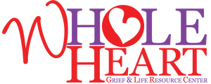 Whole Heart Grief & Life Resource Center logo in red and purple text with a heart in the O