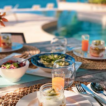Breakfast in a private villa with ocean view