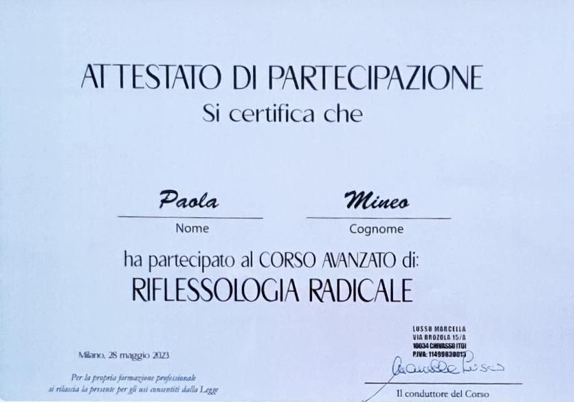 ALMA CURA di Paola Mineo - Attestato