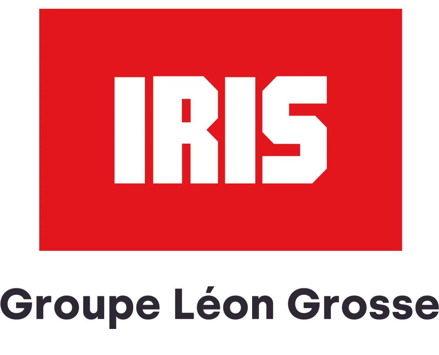 Logo pour IRIS, Groupe Léon Grosse : Texte blanc « IRIS » sur un carré rouge, avec « Groupe Léon Grosse » en dessous en texte gris.