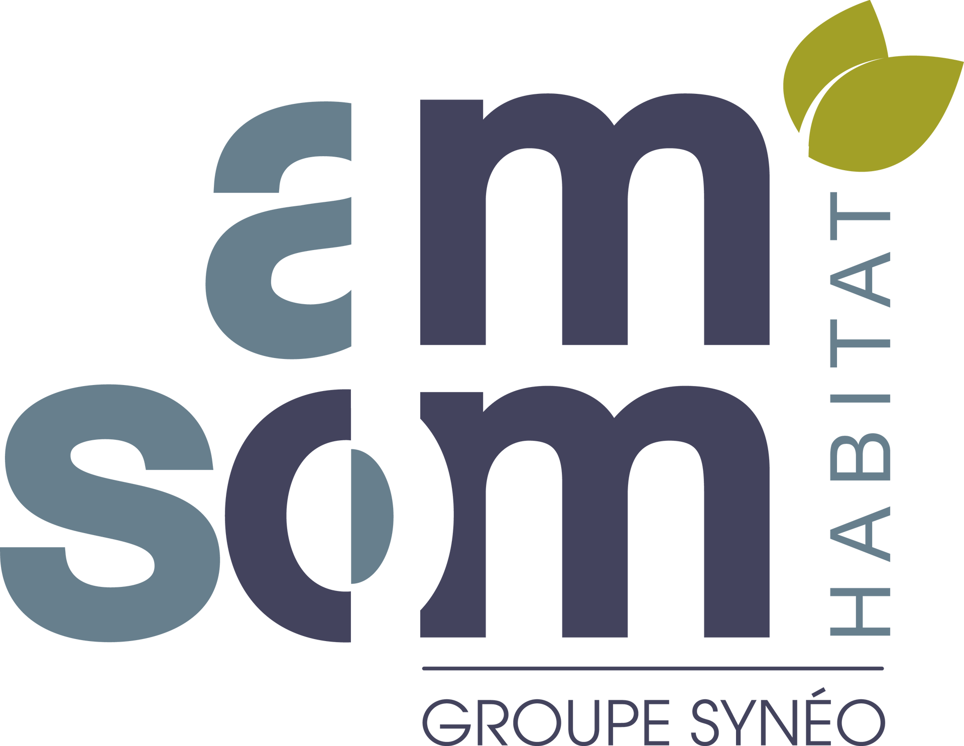 Logo pour « am som habitat », avec un motif de feuille et « GROUPE SYNÉO » en bas.