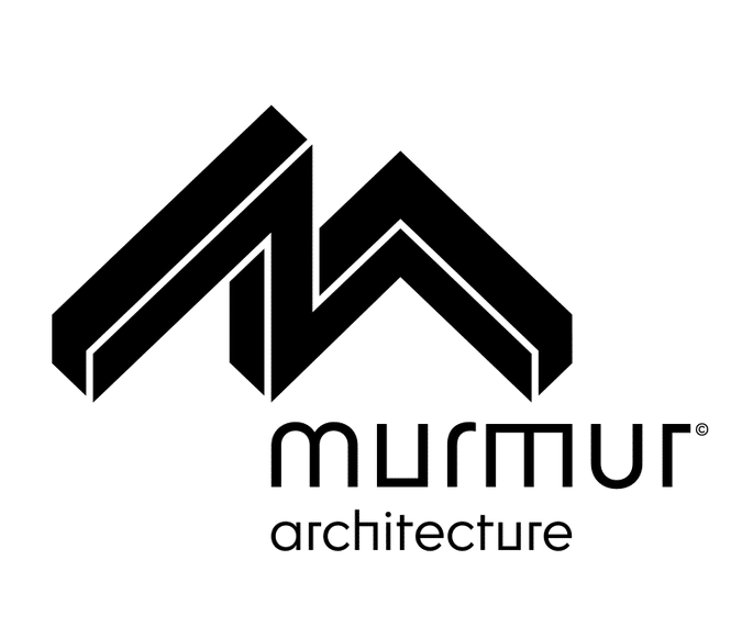 Logo en noir et blanc pour « Murmur Architecture » ; forme de « M » stylisée, avec texte en dessous.