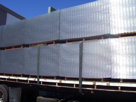 Stacked metal mesh on truck
