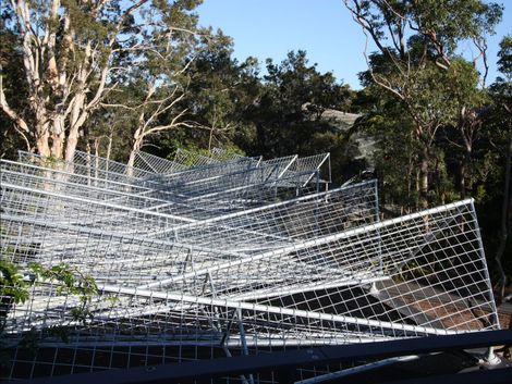 Metal grid structure outdoors