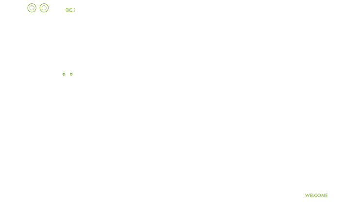 Welcome text on a white background; green icons at top.
