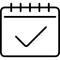 Black calendar icon with a check mark, indicating a scheduled event or completed task