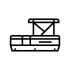 Black line icon of an excavator with a bucket and tracks.