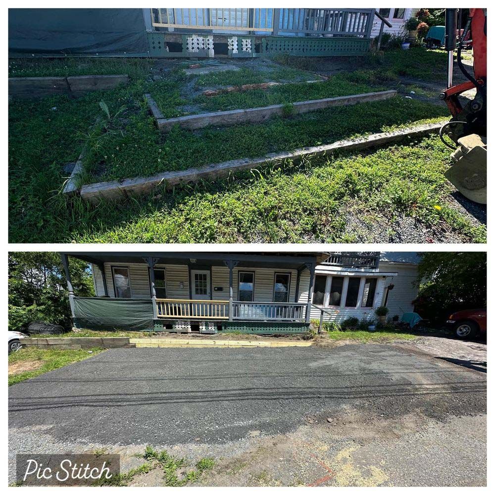 A before and after picture of a house being demolished.