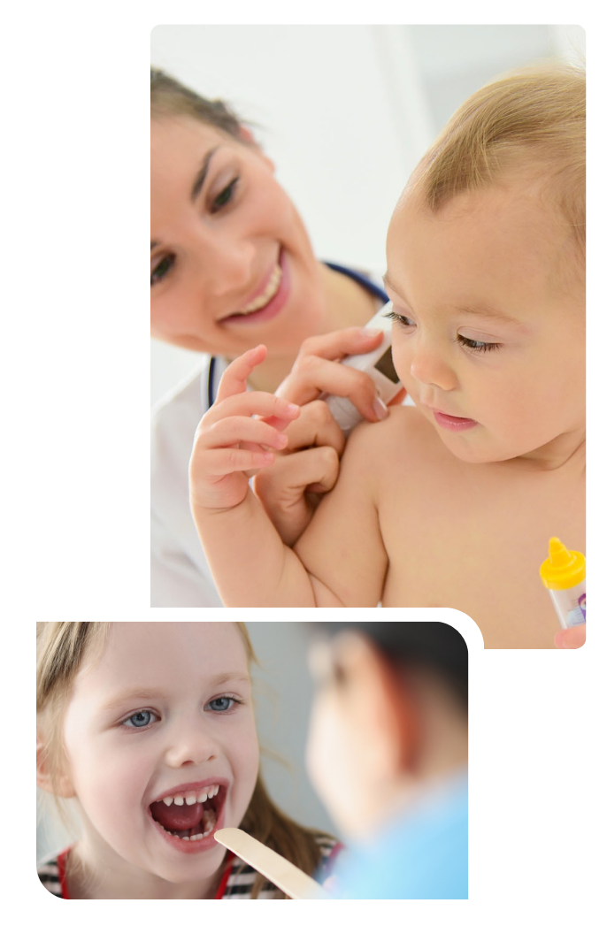 A nurse is examining a baby 's throat with a spatula.