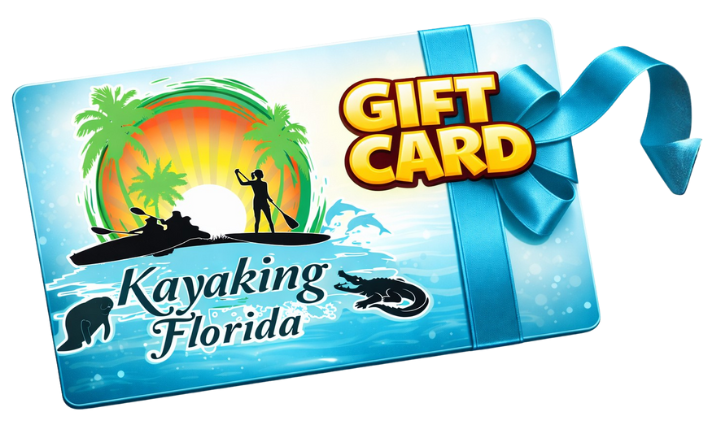 Gift card for Kayaking Florida; features a kayaking scene with a blue bow.