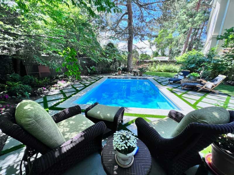 lawn chairs and pool