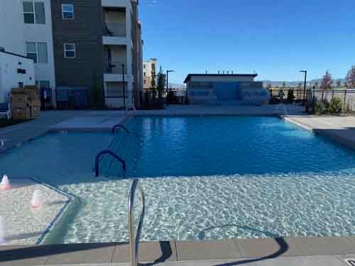 large pool near commercial building