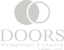 Doors Management & Leasing logo in footer linked to home page