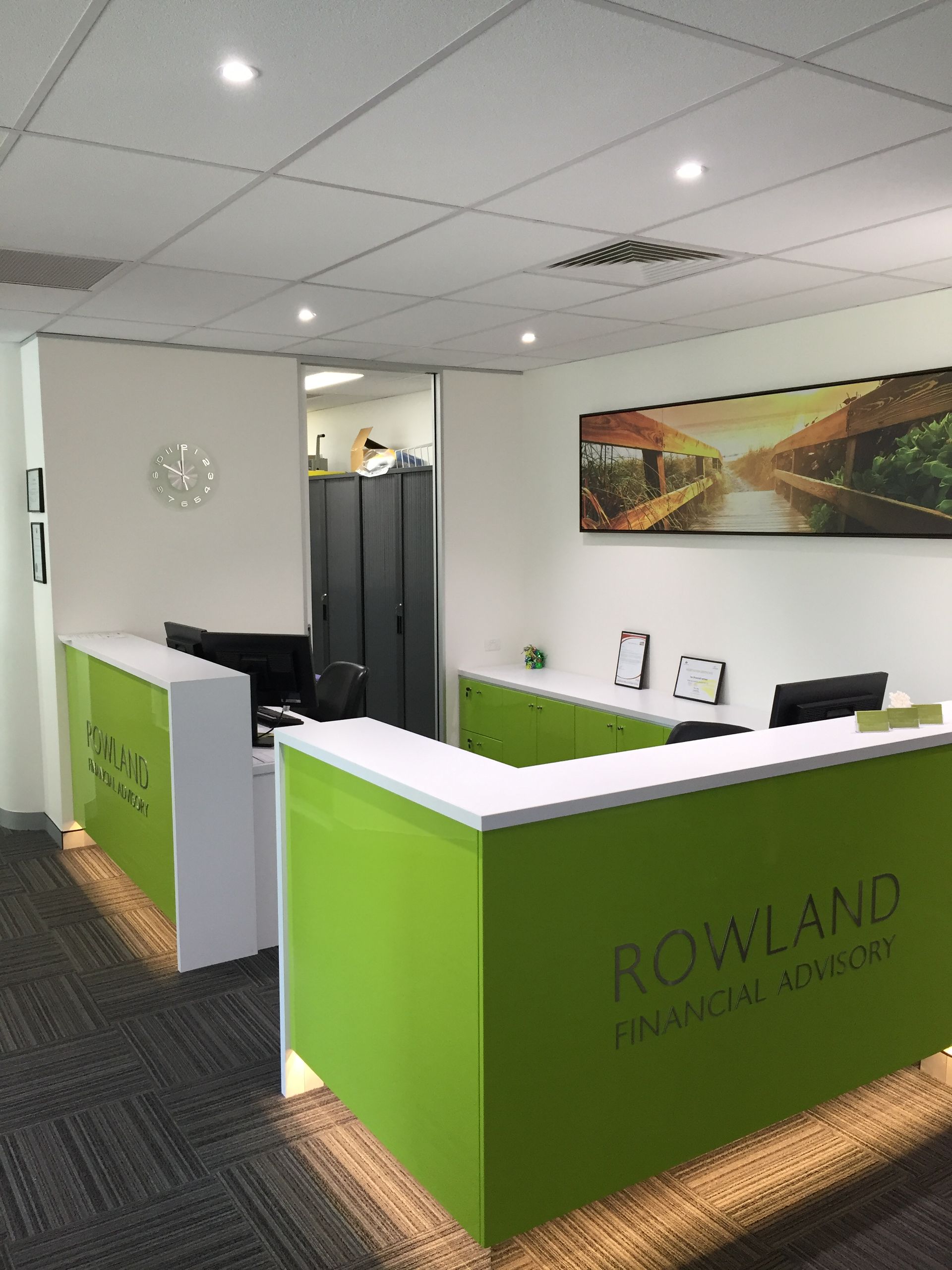 A Reception Area for Rowland Financial Advisors — Gray Projects in Woodford, QLD
