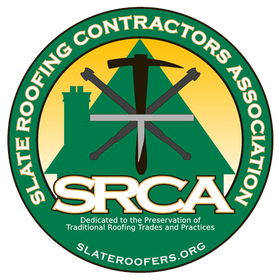Slate Roofing Contractors Association logo with crossed tools over a green roof and the text “SRCA” and “slateroofers.org”
