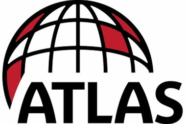 ATLAS logo with black globe grid and red accents above bold black text