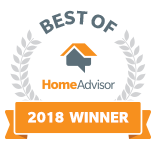 HomeAdvisor “Best Of” 2018 Winner badge with gray laurel wreath and orange ribbon