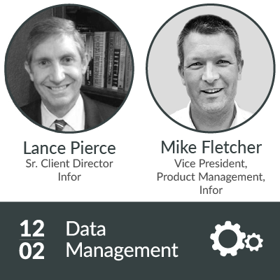 Lance Pierce and Mike Fletcher of Infor are featured on a poster for Data Management.