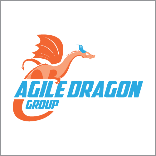 Agile Dragon Group logo with orange dragon and blue text on white background