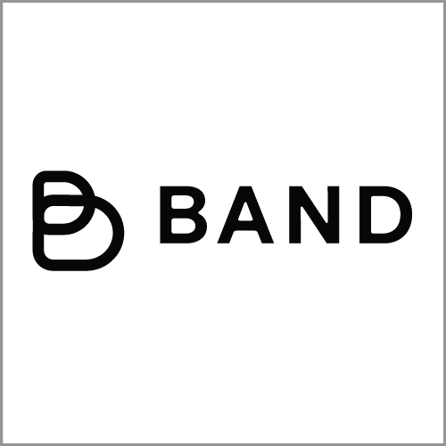 Black and white BAND logo with stylized overlapping letters on a white background