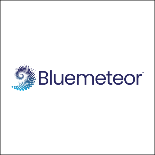 Bluemetor logo in blue with a spiral icon on a white background