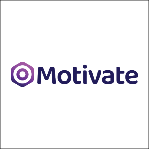Purple “Motivate” logo with a hexagon icon on a white background