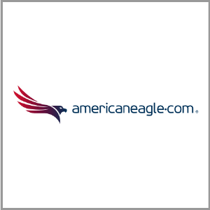 American Eagle logo: eagle emblem with red and purple wings;
