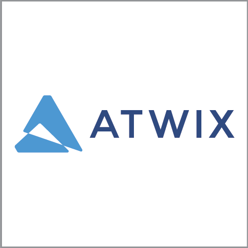 Blue triangular logo with the word