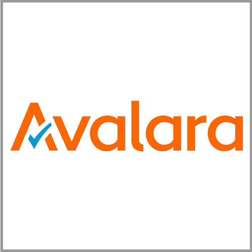 Avalara logo in orange with a blue checkmark over the “A.”