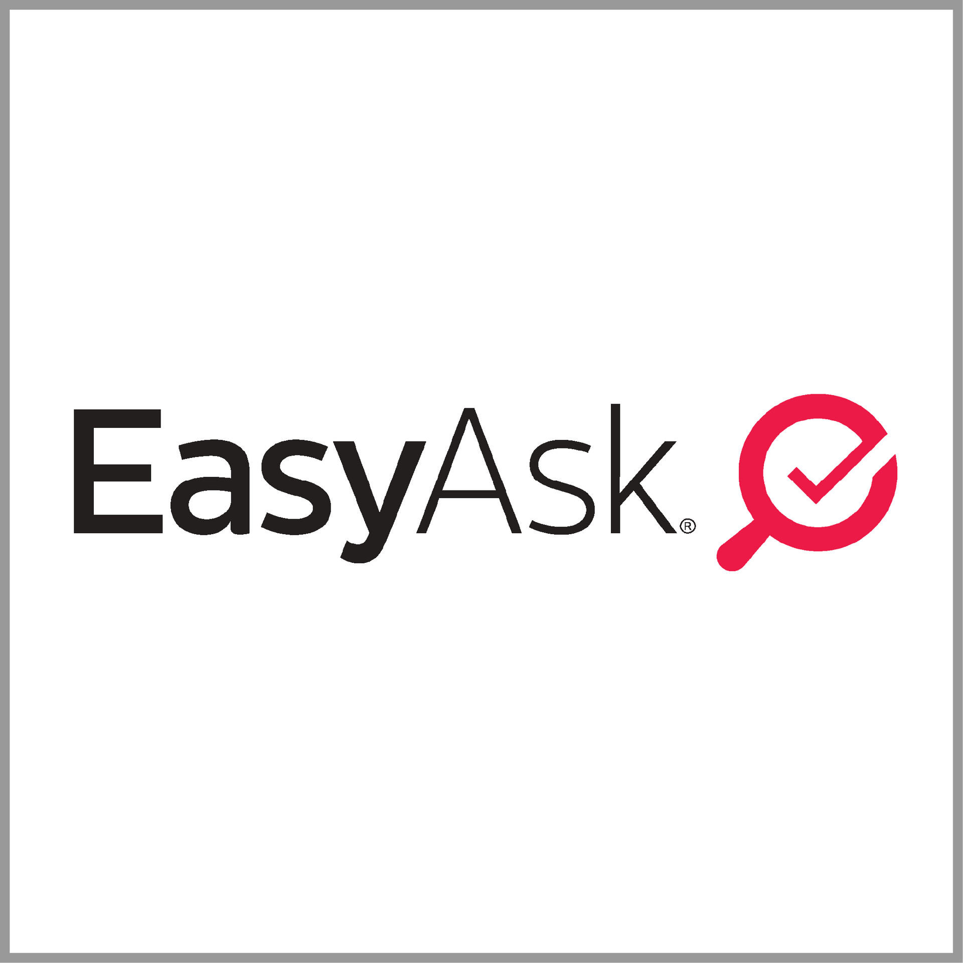 EasyAsk logo in black and pink with a magnifying-glass checkmark icon