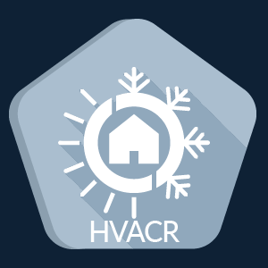 HVACR Network with a heat and cold icon surrounding a house icon.