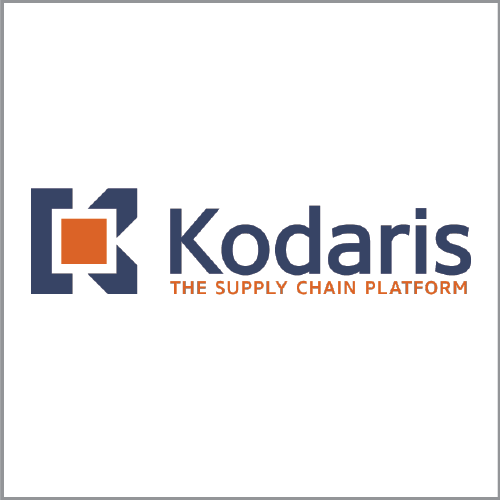 Kodaris logo: blue 'K' shape with an orange square,