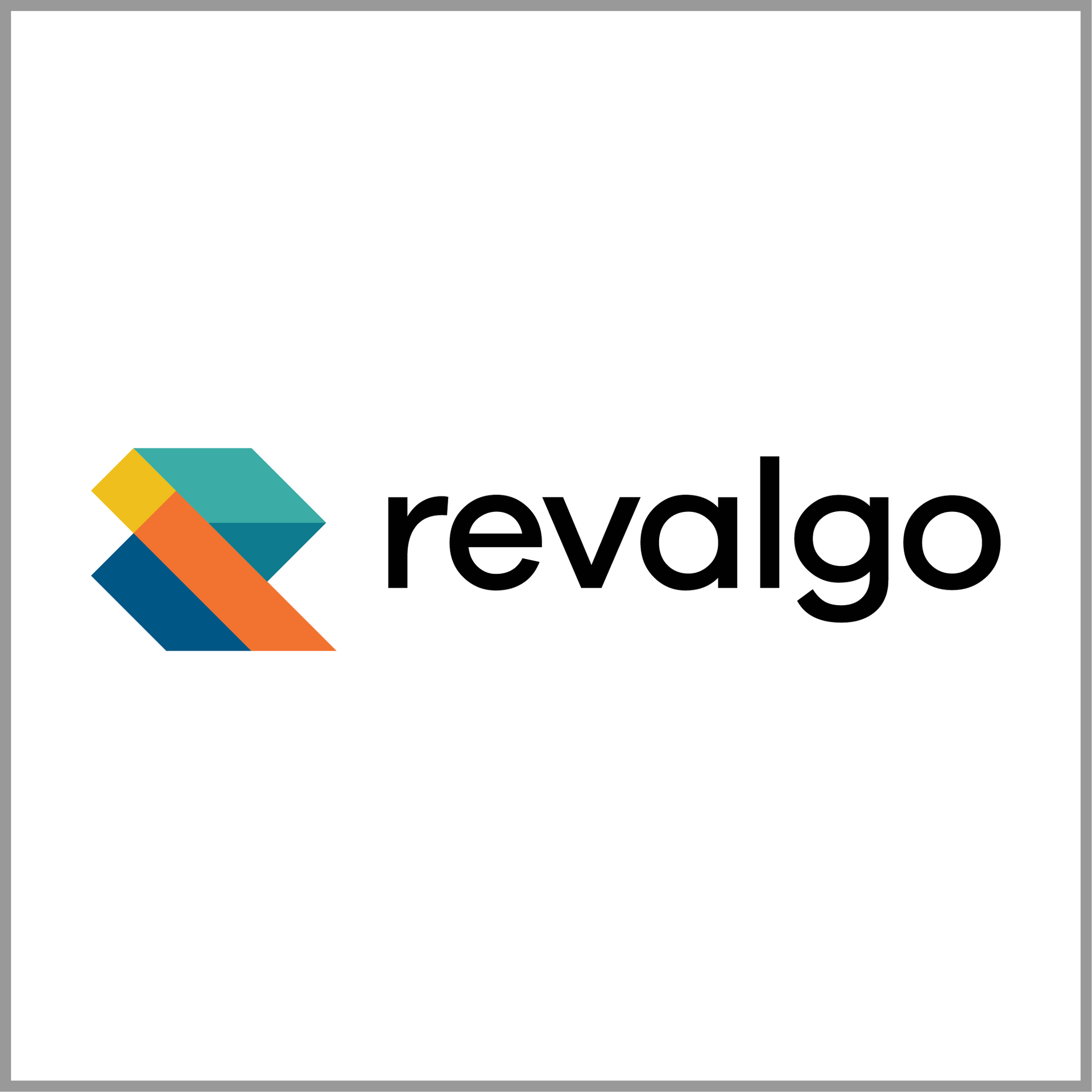 Revalgo logo with a geometric shape in yellow, teal, and orange next to black text.