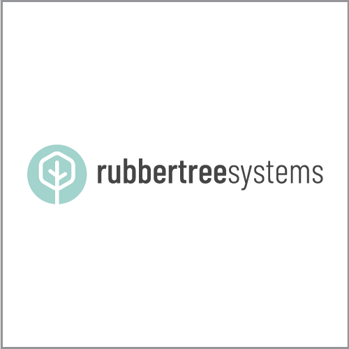 RubberTree Systems logo with a teal tree icon and gray text on a white background