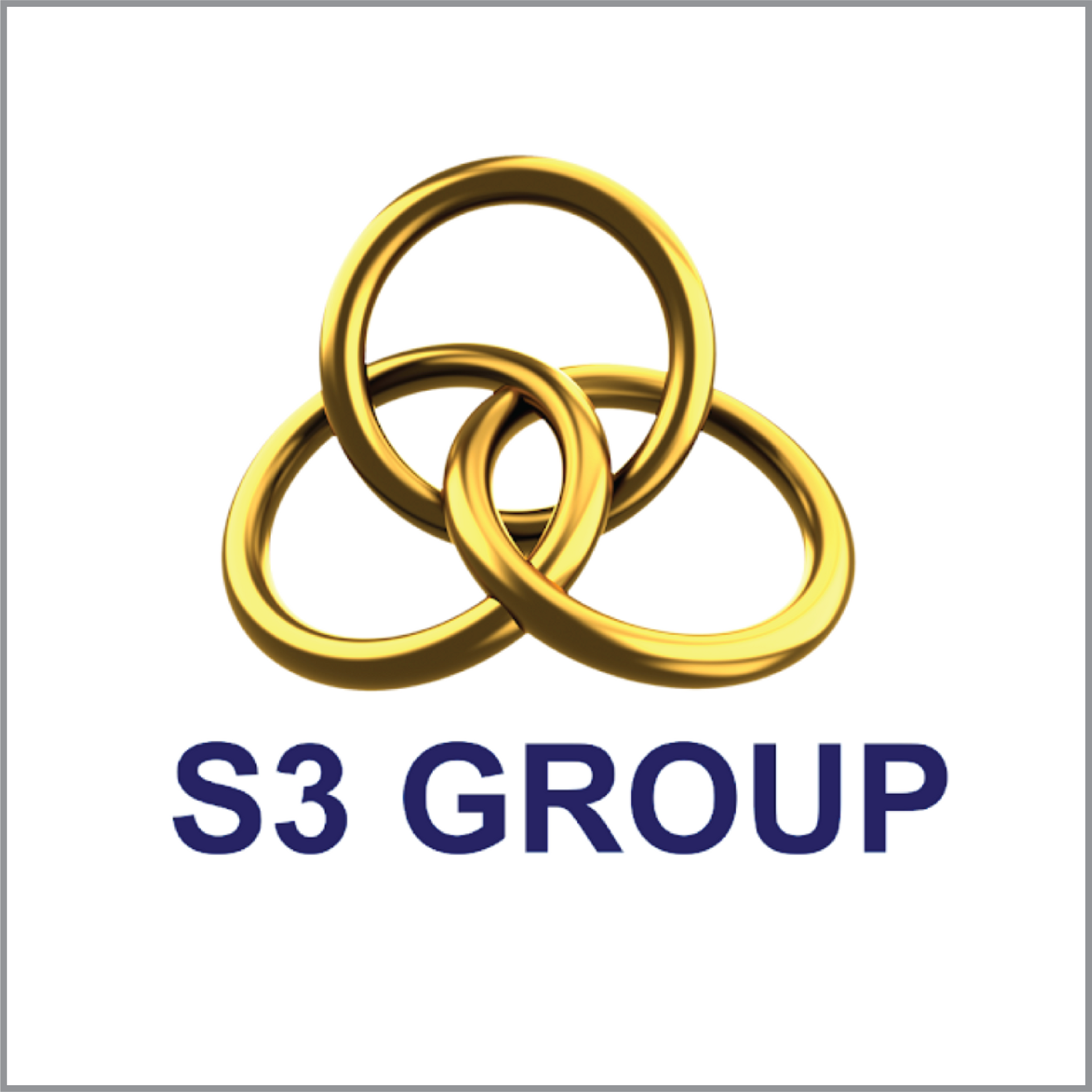 A dark blue logo for s3 group with three gold rings on a white background.