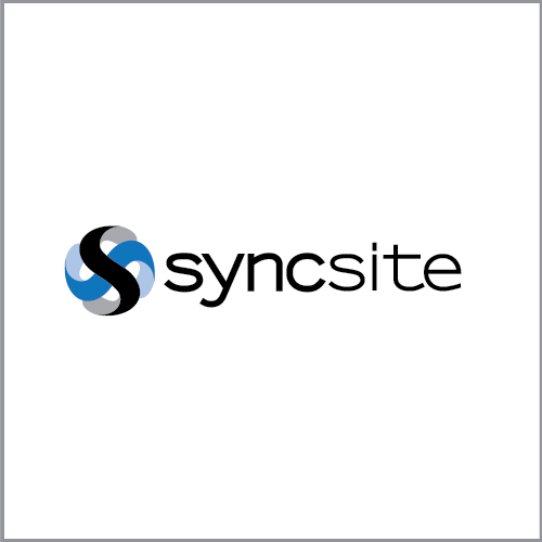 Logo of Syncsite: abstract symbol in blue, black, and gray with the name