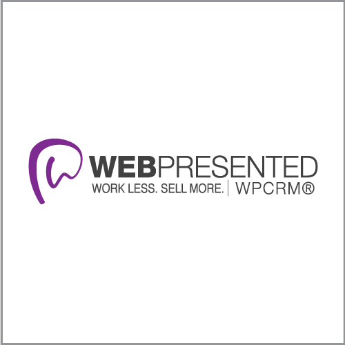WebPresented logo with purple icon and gray text, tagline “WORK LESS. SELL MORE.” WPCMR®
