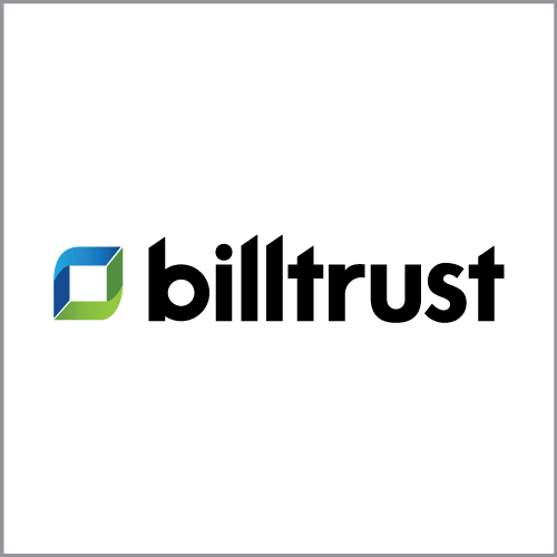 Billtrust logo with blue and green square icon and black wordmark