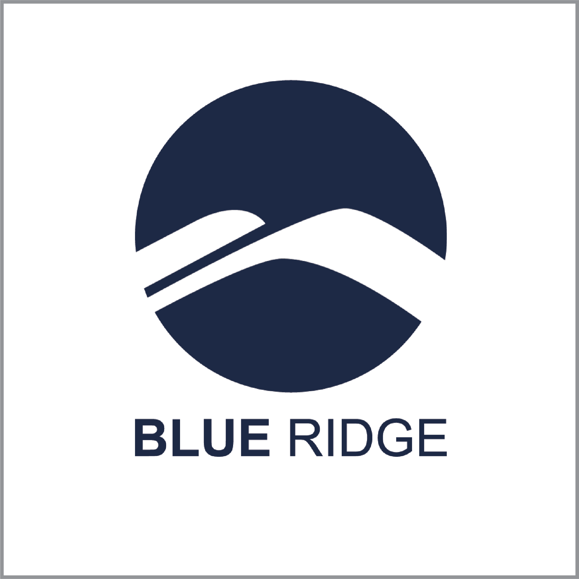 Blue Ridge logo with navy circle and stylized white mountain lines above the brand name