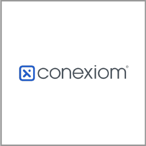 An icon of a blue square and x with the logo for conexiom