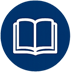 White open-book icon inside a blue circle