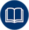 White open-book icon inside a blue circle