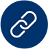 White chain link icon on a blue circular background
