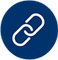 White chain link icon on a blue circular background