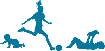 Blue silhouettes of a man dribbling a soccer ball past crawling and falling opponents