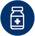 White medicine bottle with cross on a blue circular background