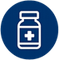 White medicine bottle with cross on a blue circular background
