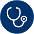 White stethoscope icon on a blue circular background