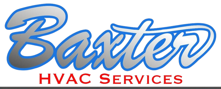 The logo for baxter hvac services is blue and red.