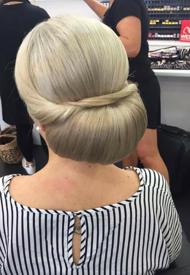 Woman With Blonde Updo Hairstyle, Striped Shirt — 5th Ave Hair Lounge in Caloundra, QLD